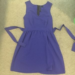 Blue polka dot tie waist dress